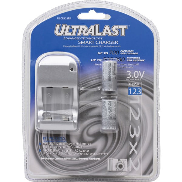 ULCR123RK Smart Charger with 2 Rechargeable CR123 Batteries