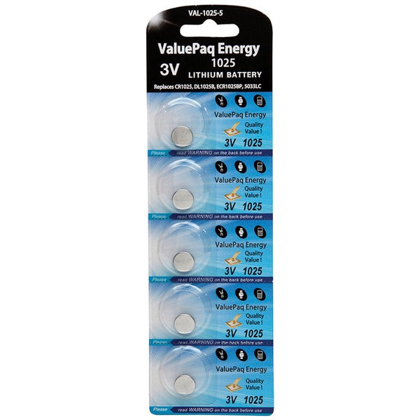 ValuePaq Energy 1025 Lithium Coin Cell Batteries, 5 pk