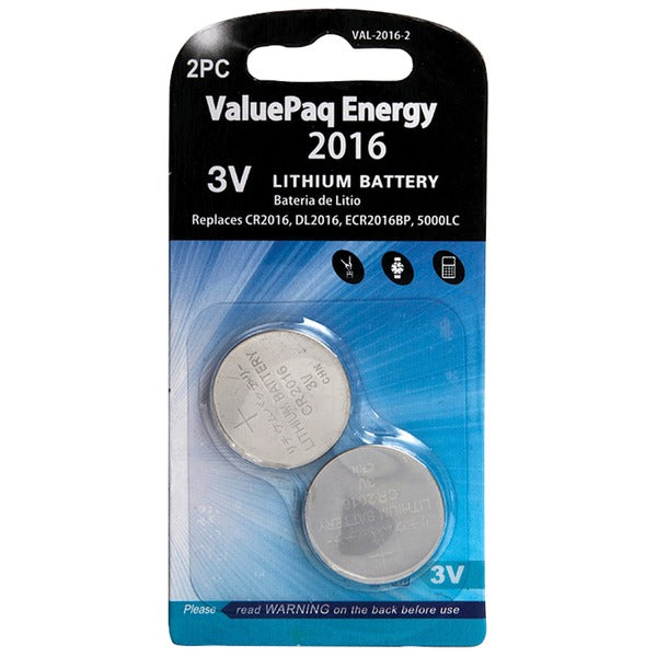 ValuePaq Energy 2016 Lithium Coin Cell Batteries, 2 pk