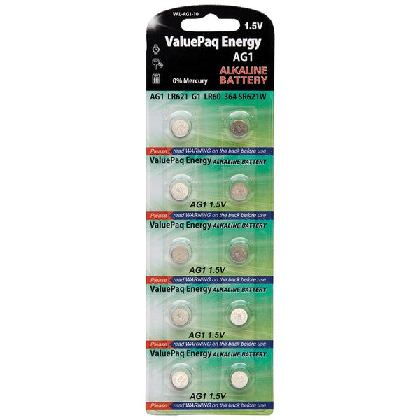 ValuePaq Energy AG1 Alkaline Button Cell Batteries, 10 Pack