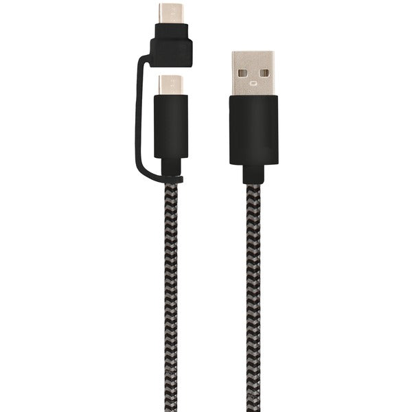 USB-A to USB-C(TM) Cable with Micro USB Adapter, 5 Feet (Black)