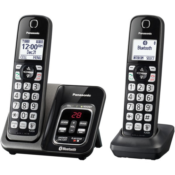 Link2Cell(R) Bluetooth(R) Cordless Phone with Answering Machine and Voice Assist, 2 Handsets