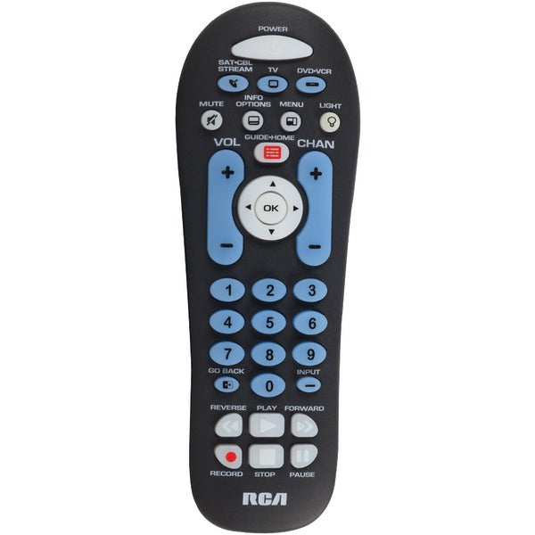 3-Device Big-Button Universal Remote with Streaming & Dual Navigation (Black)