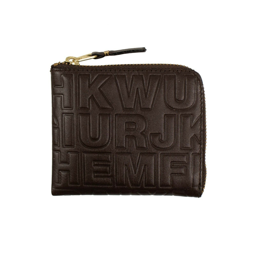 Leather Letter Embossed Slim Wallet - Brown