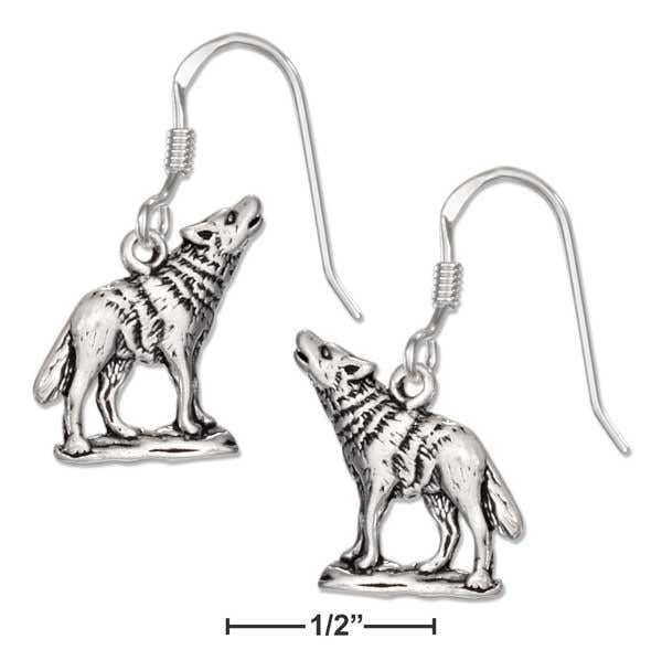 Sterling Silver Antiqued Howling Wolf Earrings On French Wires