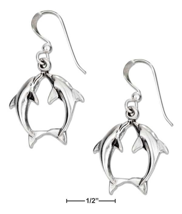 Sterling Silver Kissing Dolphin Earrings On French Wires