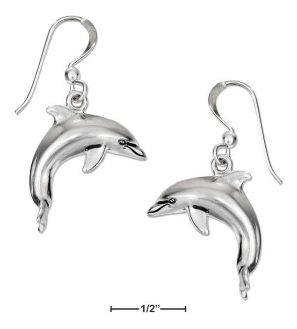 Sterling Silver High Polish Swimming Dolphin Earrings On French Wires