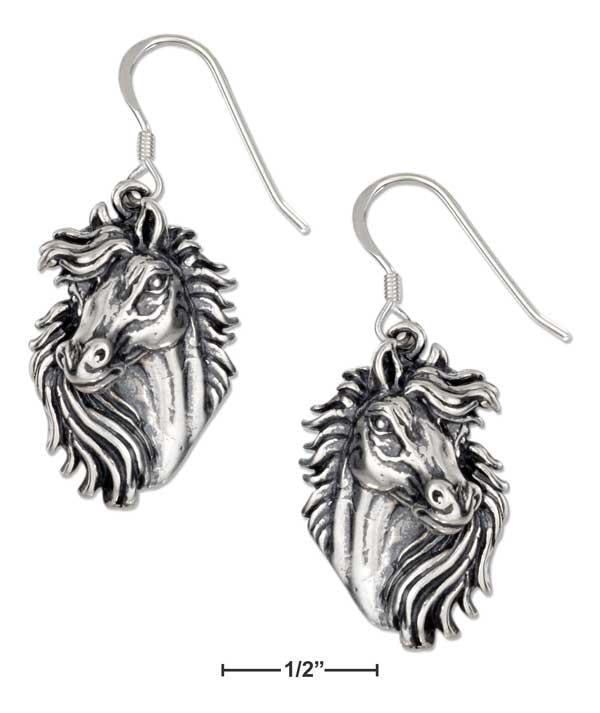 Sterling Silver Horse Head Earrings With Detailed Mane