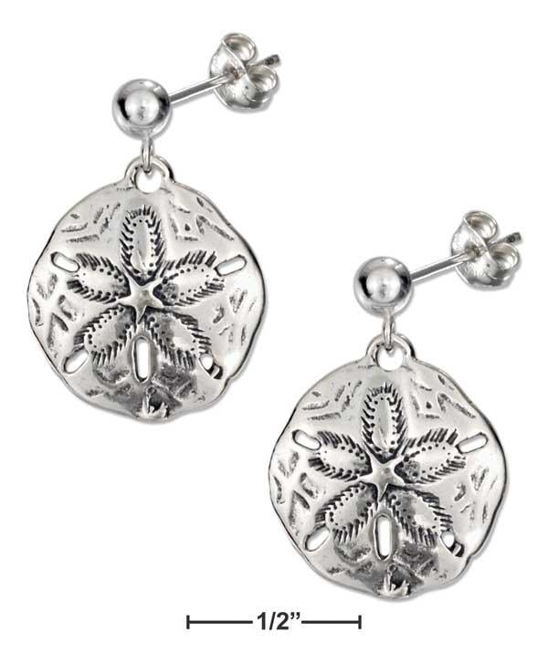 Sterling Silver Antiqued Sand Dollar Earrings On Posts