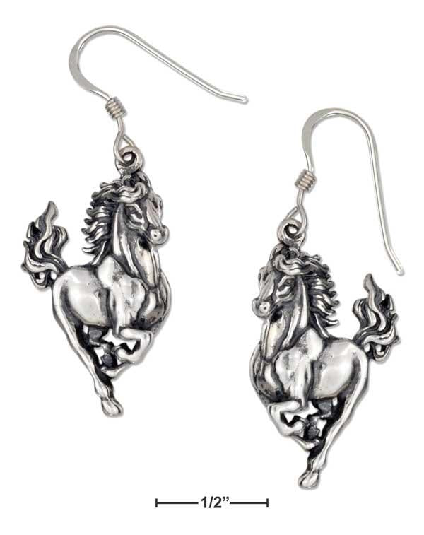 Sterling Silver Large Side View Galloping Horse French Wire Earrings