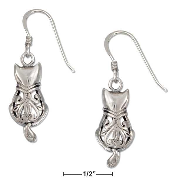 Sterling Silver Back View Filigree Cat Earrings With Curly Tail