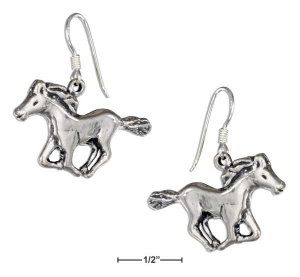 Sterling Silver Antiqued Running Horse Earrings On French Wires