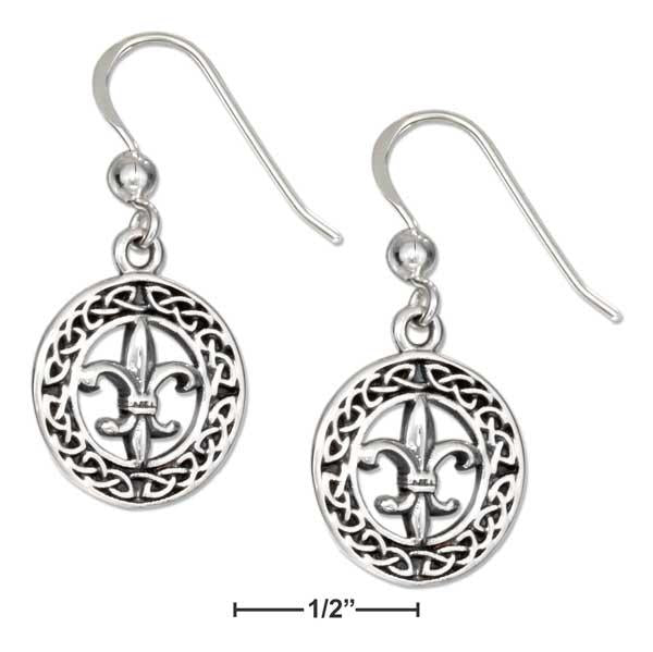 Sterling Silver Celtic Fleur-de-lis Round Wreath Earrings