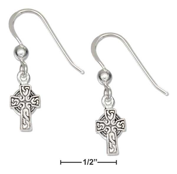 Sterling Silver Small Antiqued Celtic Cross French Wire Earrings