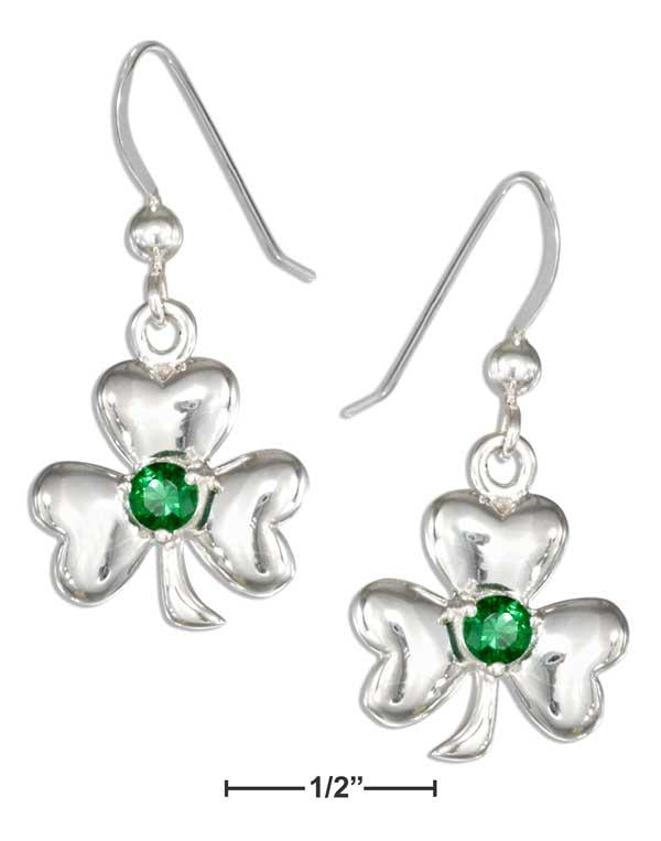 Sterling Silver Celtic Shamrock Earrings With Green Glass Stone