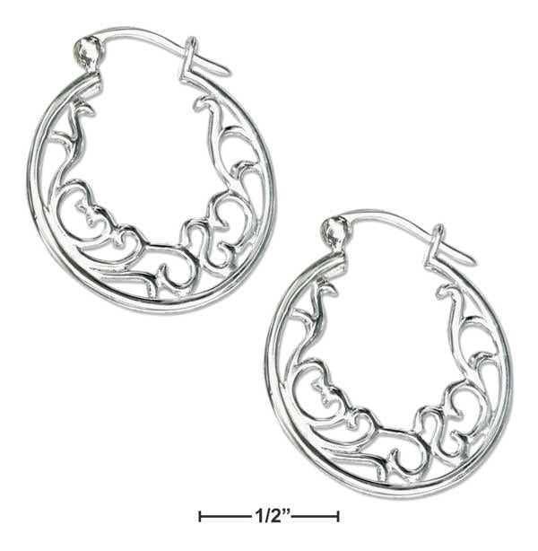 Sterling Silver 25mm Flat Heart Filigree Hoop French Lock Earrings