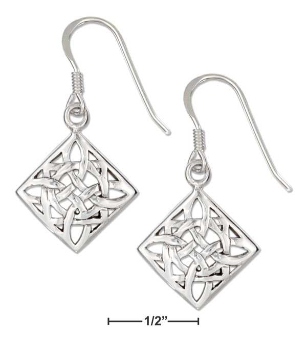 Sterling Silver Diamond-shape Celtic Scroll Design Earrings On French Wires