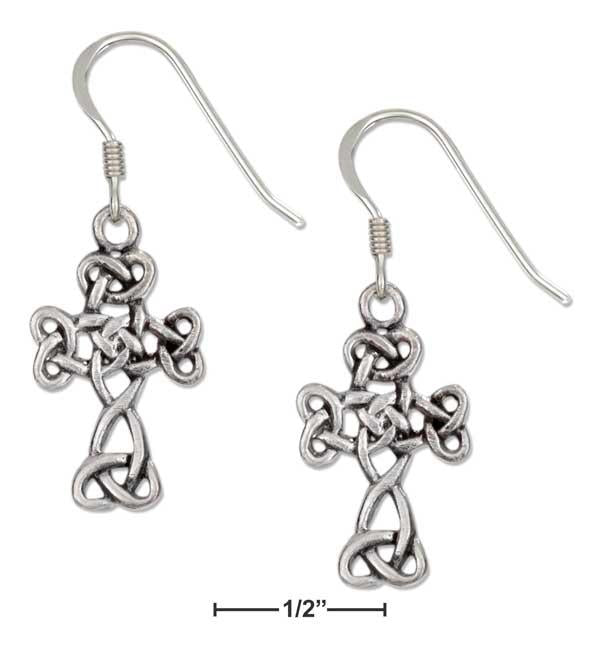 Sterling Silver Antiqued Scrolled Celtic Cross Earrings On French Wires