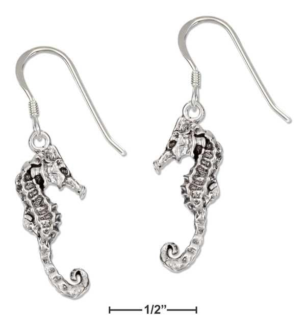 Sterling Silver Antiqued Seahorse Earrings On French Wires