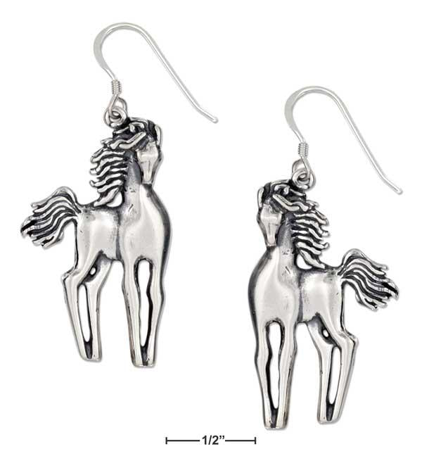 Sterling Silver Slender Standing Horses Earrings On French Wires