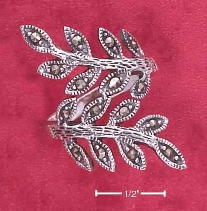 Sterling Silver Marcasite Leaf Bypass Ring