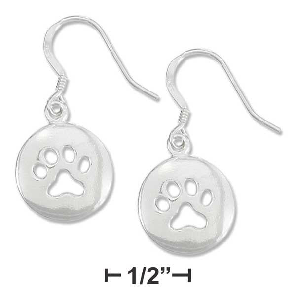 Sterling Silver 15mm Disk With Paw Print Earrings