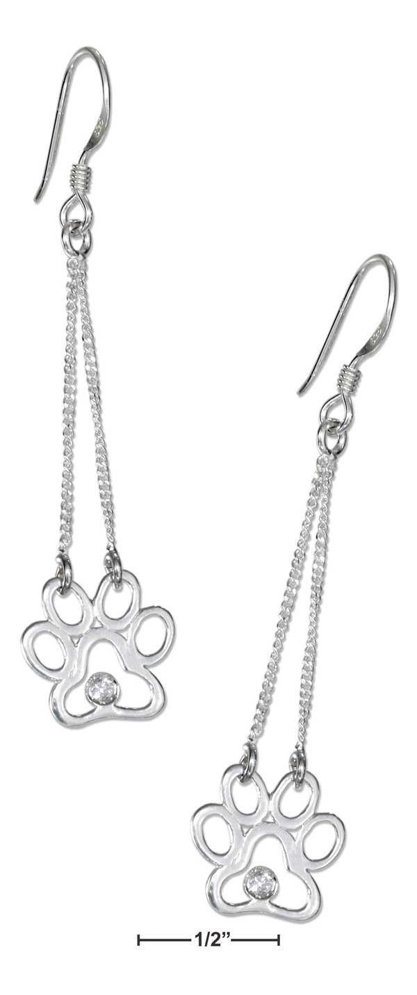 Sterling Silver Paw Print Silhouette Drop Earrings On French Wires