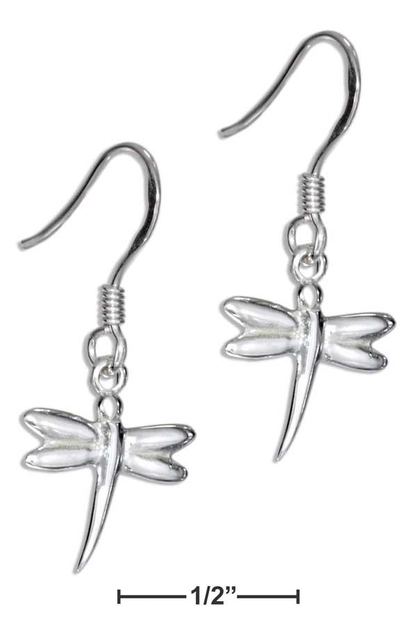 Sterling Silver Simple Small Dragonfly Dangle Earrings