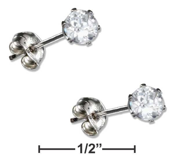 Stainless Steel 4mm Round Clear Cubic Zirconia Post Earrings