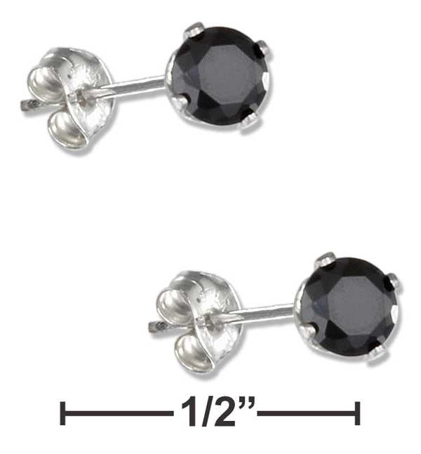 Stainless Steel 4mm Round Black Cubic Zirconia Post Earrings