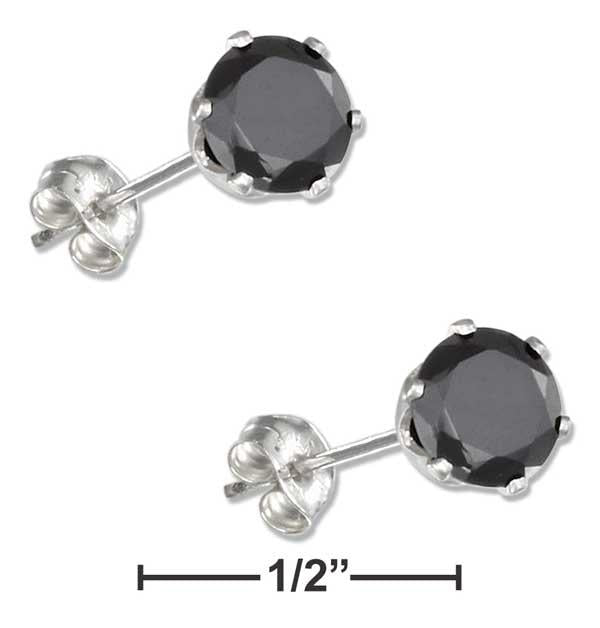 Stainless Steel 6mm Round Black Cubic Zirconia Post Earrings