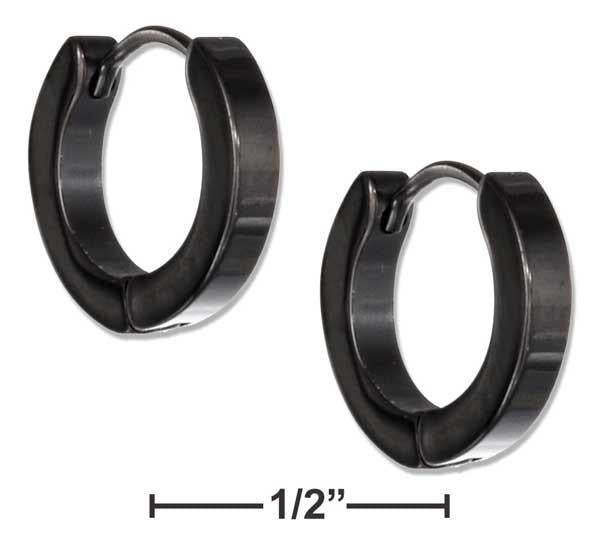 Stainless Steel Black Pvd 14mm Flat Stock Huggie Hoop Earrings