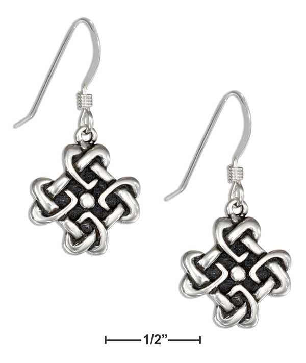 Sterling Silver Square Celtic Knot Heart Earrings On French Wires