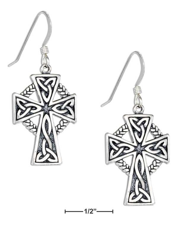 Sterling Silver Trinity Knots Celtic Cross Earrings On French Wires