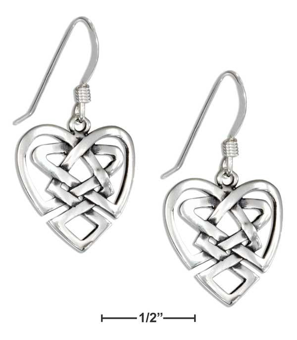 Sterling Silver Open Heart Celtic Knot Earrings On French Wires