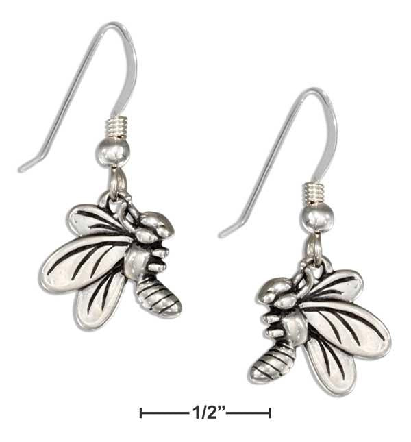 Sterling Silver Side View Bumble Bee Earrings On French Wires