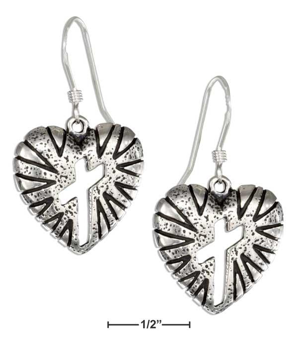 Sterling Silver Heart Earrings With Cross Cutout On French Wires