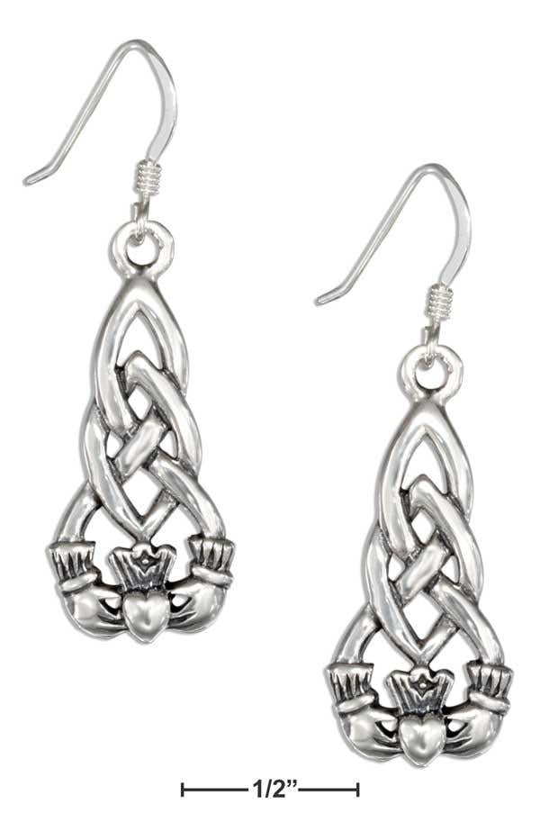 Sterling Silver Irish Claddagh Earrings With Celtic Knots