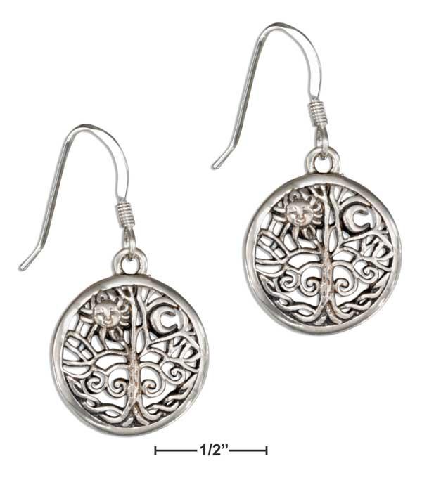 Sterling Silver Tree Of Life Earrings With Sun And Moon