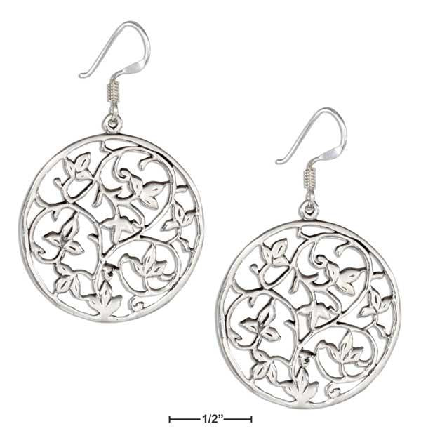 Sterling Silver Scrolled Vines Design Round Earrings On French Wires