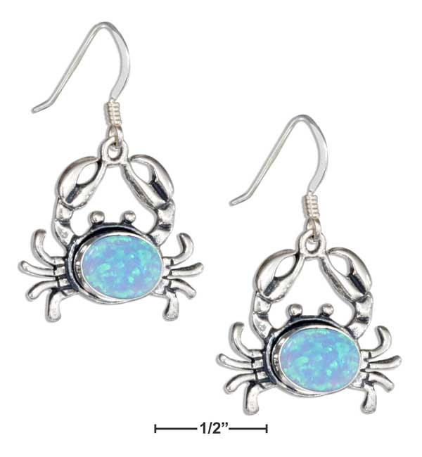 Sterling Silver Crab Concho With Synthetic Blue Opal Dangle Earrings