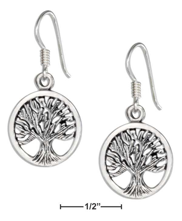 Sterling Silver Round Tree Of Life Earrings On French Wires