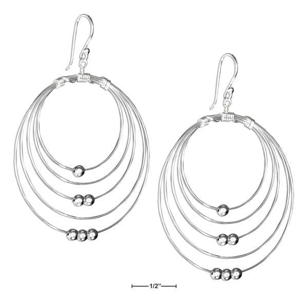 Sterling Silver Concentric Wire Circles Earrings With Beads