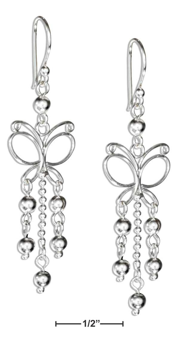 Sterling Silver Wire Butterfly Earrings With Bead Dangles