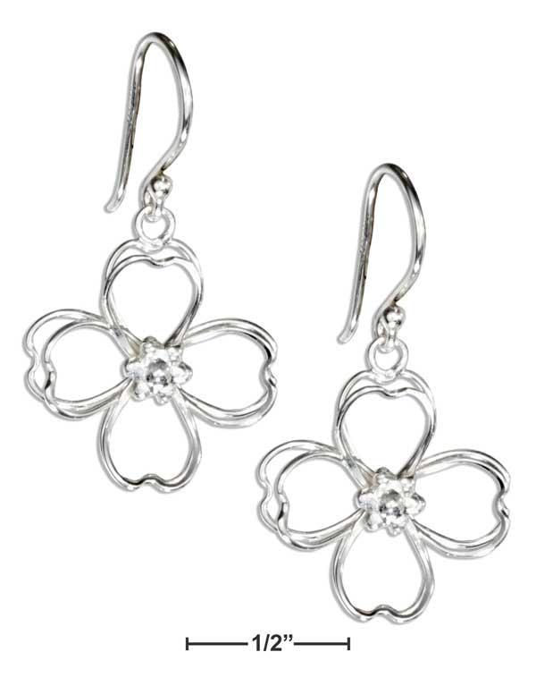 Sterling Silver Wire Double Open Petal Flower Earrings