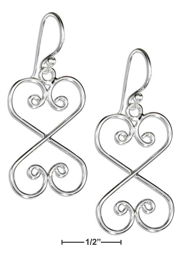 Sterling Silver Wire Mirror Image Scroll Hearts Earrings