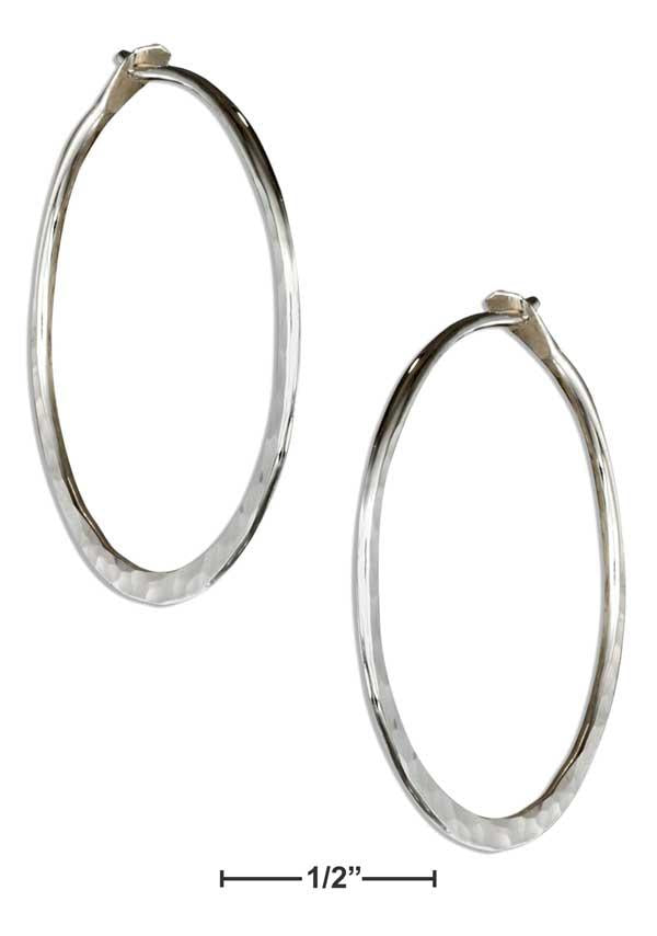 Sterling Silver 30mm Flat Bottom Hammered Hoop Earrings