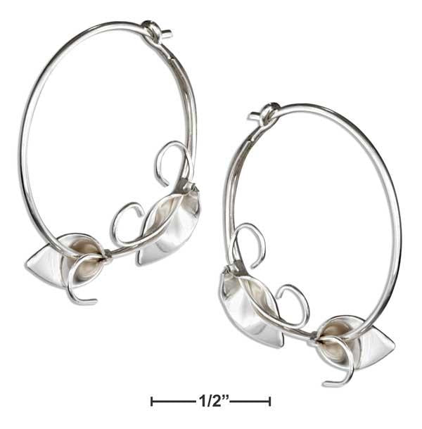 Sterling Silver Calla Lily Vine Wire Hoop Earrings