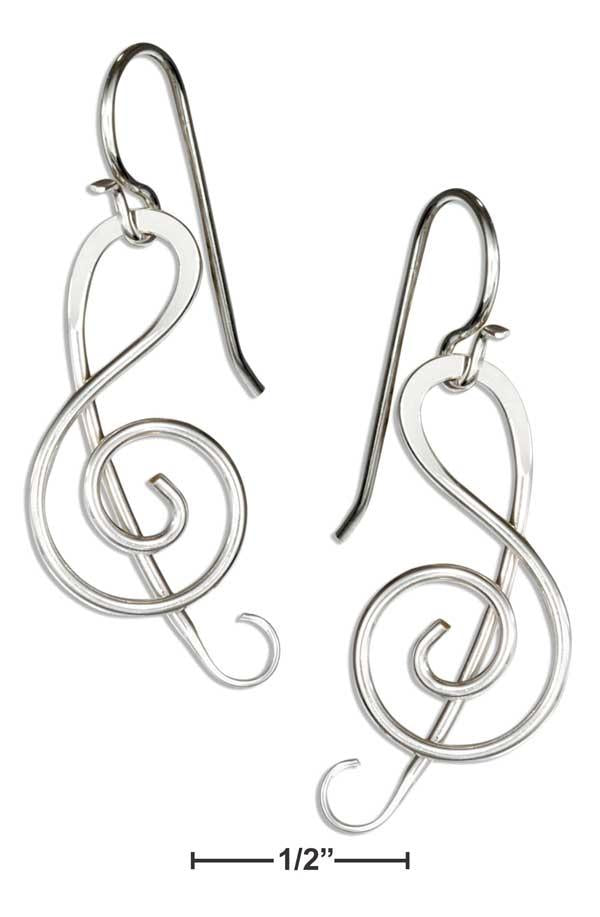 Sterling Silver Dangling G-clef Wire Earrings