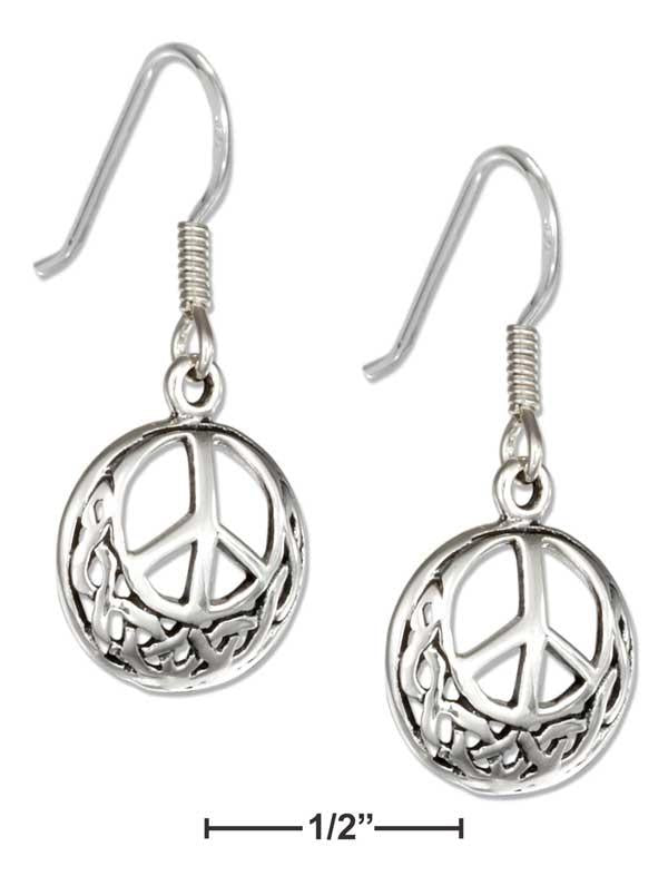 Sterling Silver Round Celtic Peace Sign Earrings